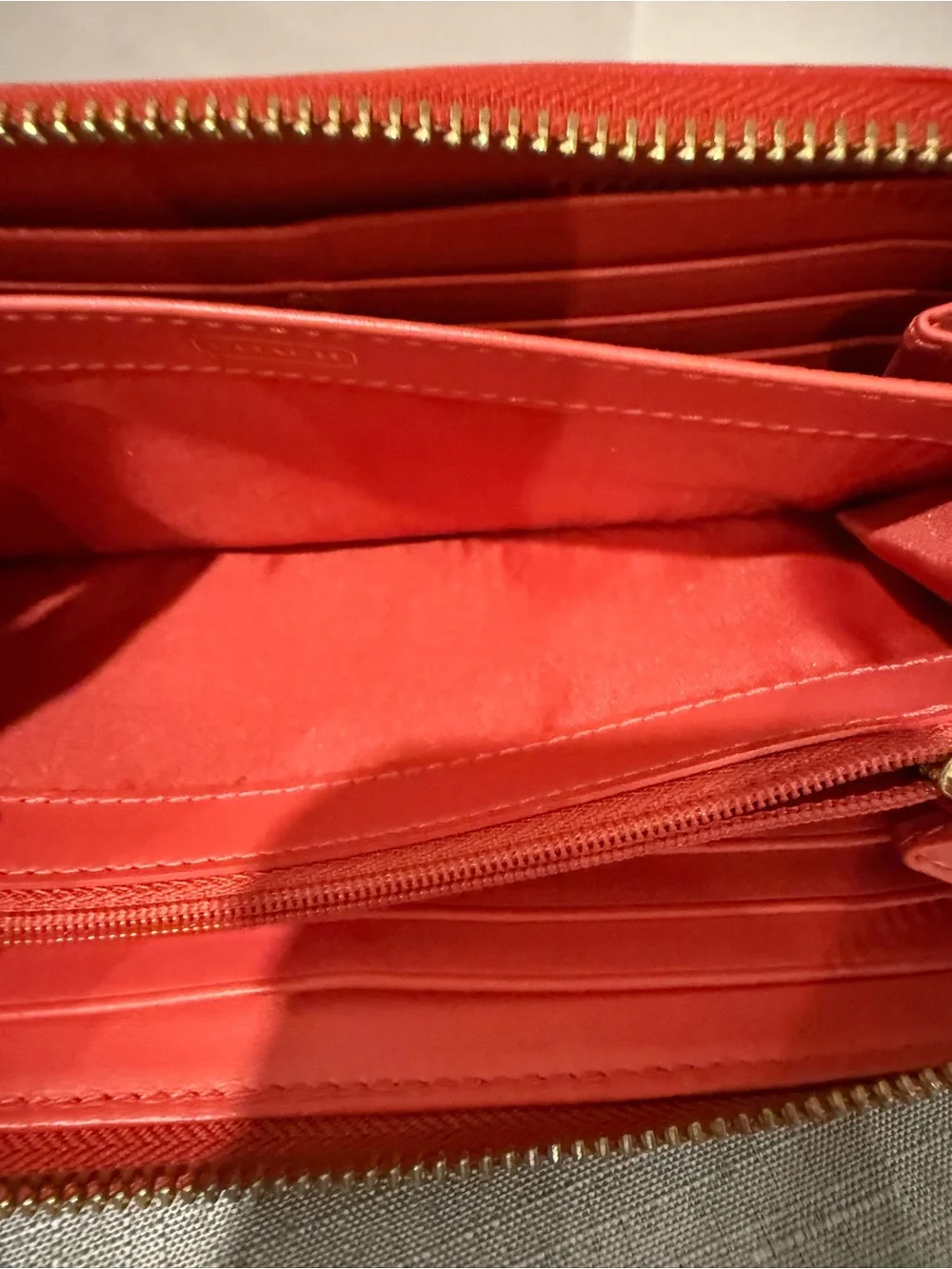 Coach Red Zip-Around Leather Wallet with Gold Hardware